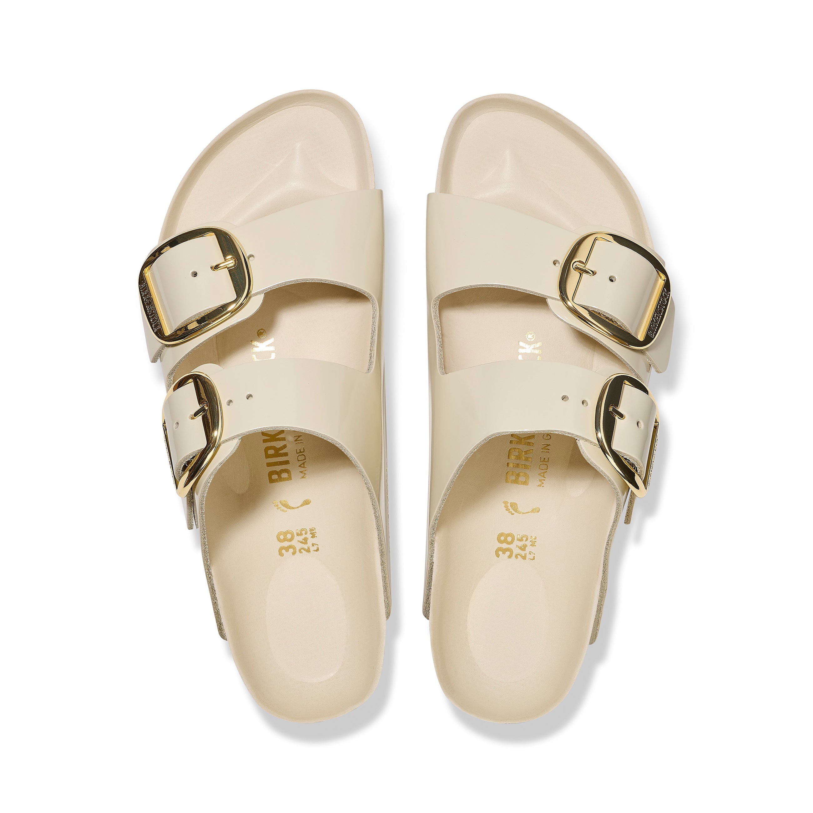 Arizona Big Buckle High Shine Ecru Natural Leather Patent