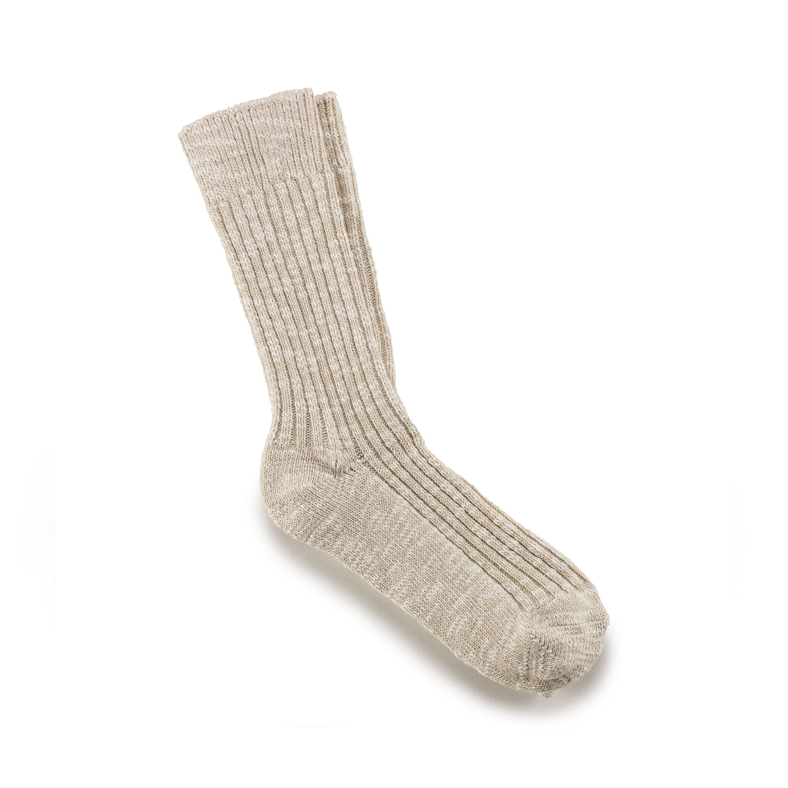 Cotton Slub Socks W Beige White