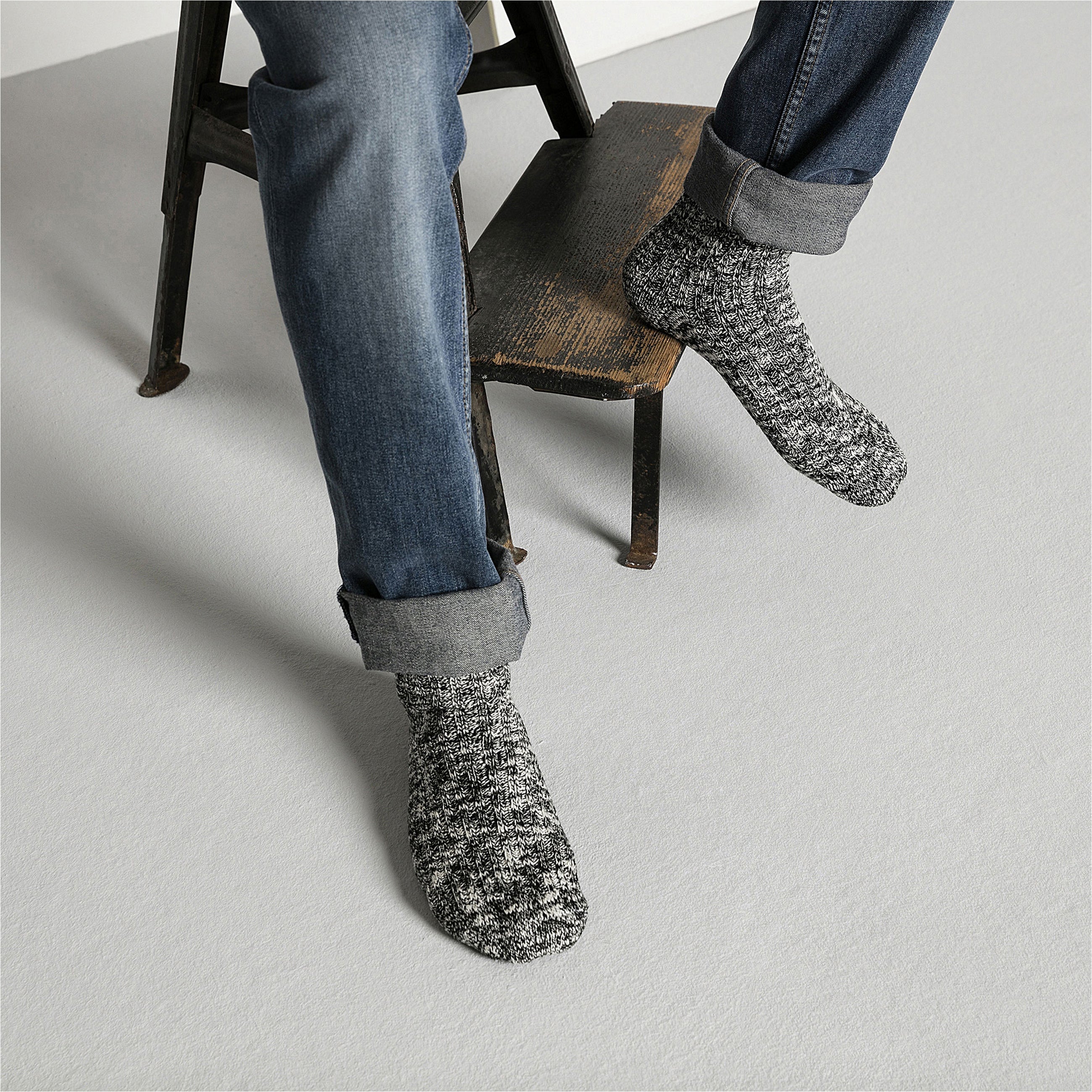 Cotton Slub Socks M Black Grey