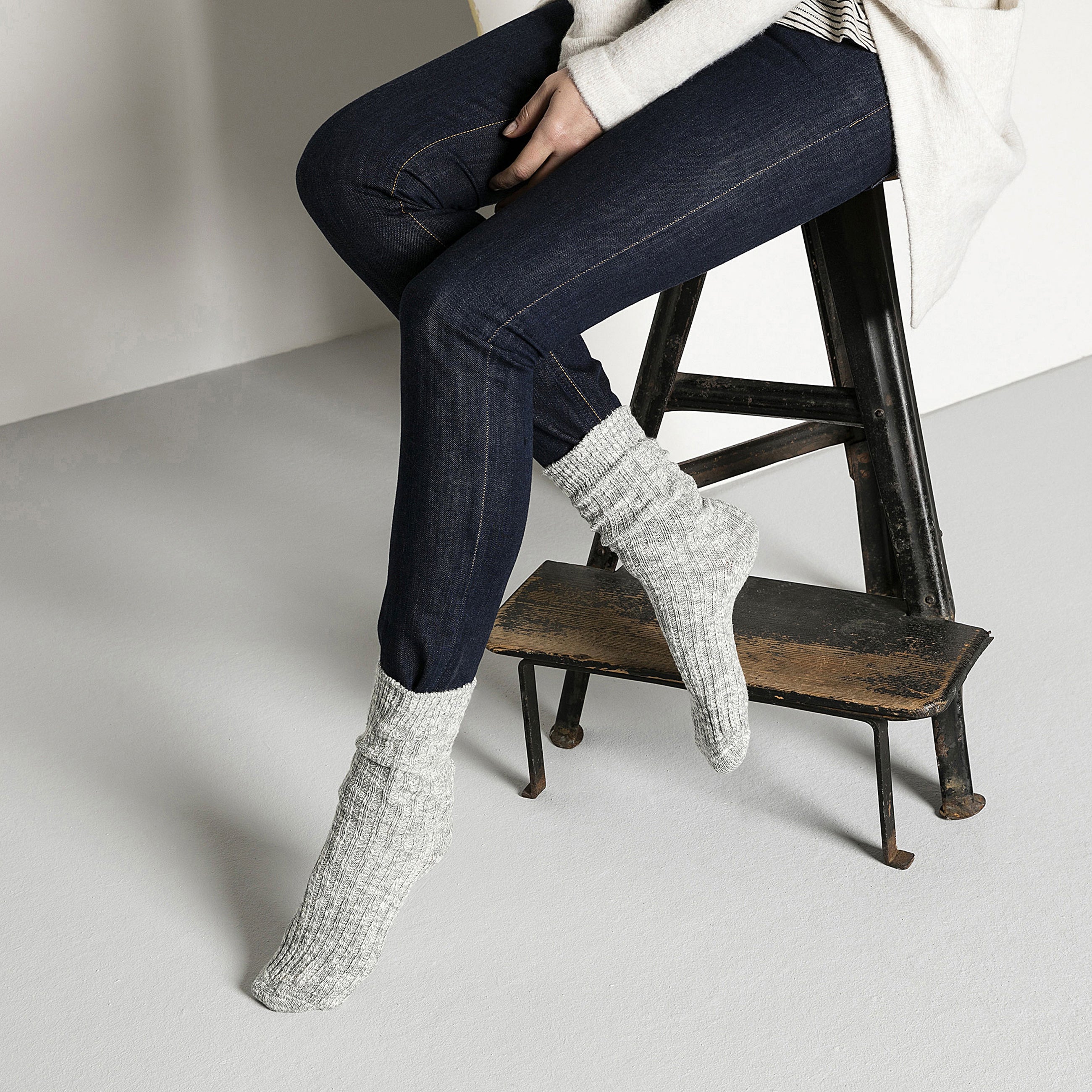 Cotton Slub Socks W Grey White