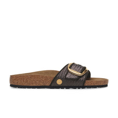 Madrid Big Buckle Raffia Black Textile